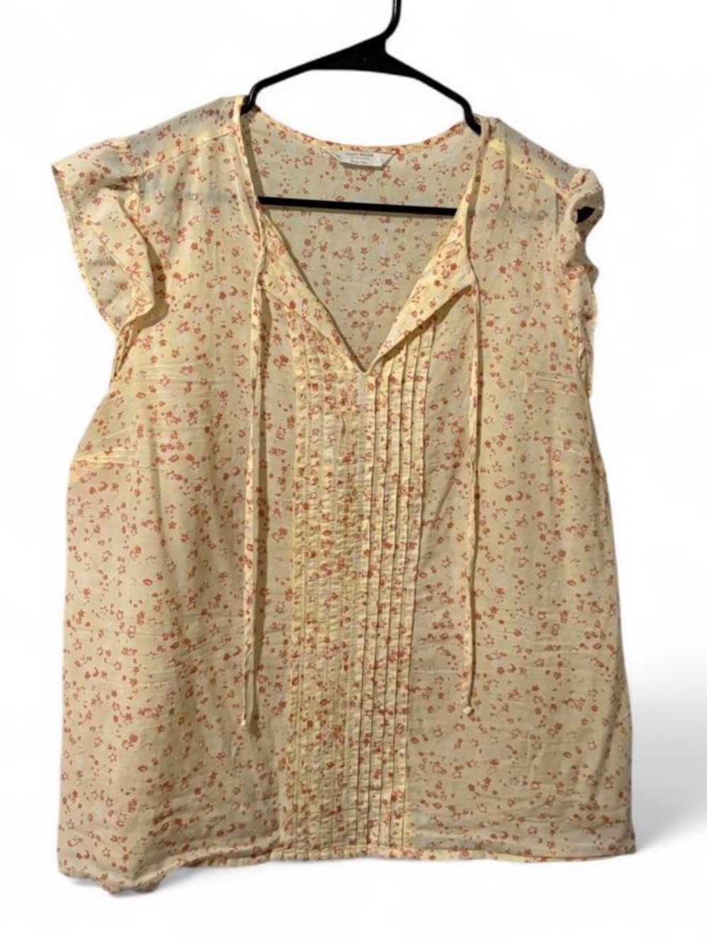 Lucky Brand Floral Pintuck Peasant Blouse Flutter Sleeve Size L cotton EUC